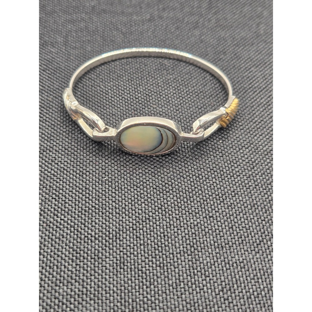 Vintage Avon Abalone Shell Bangle Bracelet Silver Gold Tone Mixed Metal 5.5in